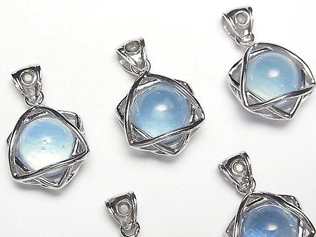 【動画】アクアマリンAAA- 10mm球入りスター形モルダバイト付きペンダントトップ SILVER925製 1個の画像