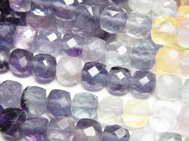 【動画】【素晴らしい輝き】マルチカラーフローライトAA++ キューブカット6×6×6mm 1連(約37cm)の画像