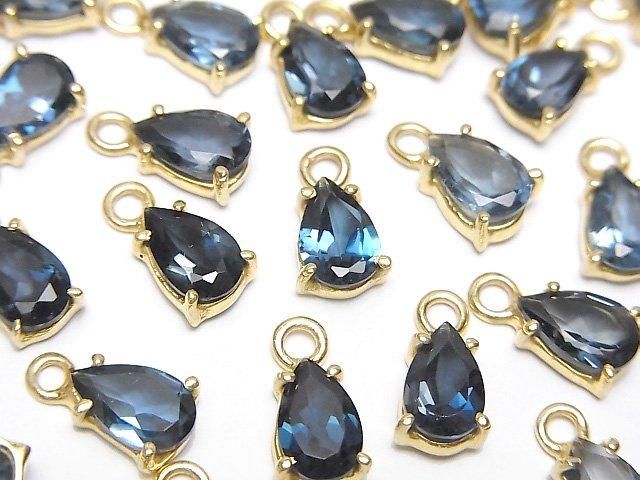 【動画】宝石質ロンドンブルートパーズAAA 枠留めペアシェイプファセットカット8×5mm 18KGP 1個の画像