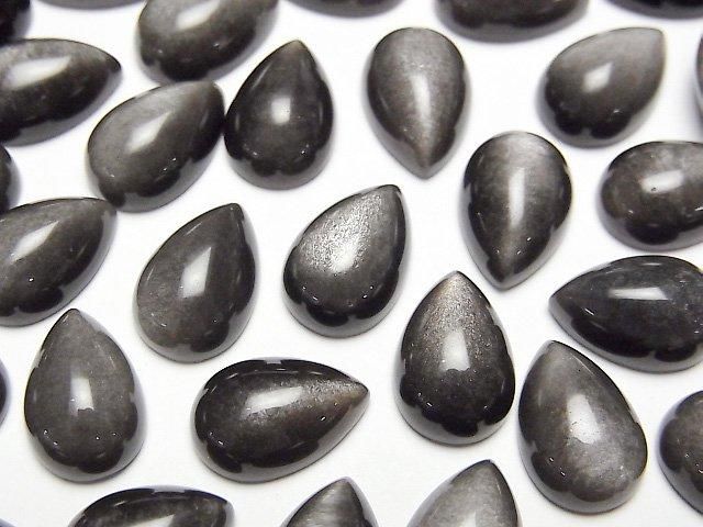 【動画】シルバーオブシディアンAAA ペアシェイプ カボション12×8mm 4個の画像