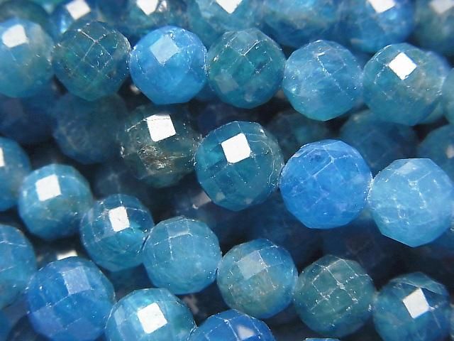 【動画】【素晴らしい輝き】ブルーアパタイトAA++ 64面ラウンドカット6mm 1連(約36cm)の画像