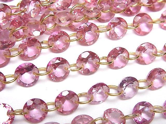 【動画】宝石質ピンクトパーズAAA- ラウンドファセットカット6×6mm 【ダブルホール】 1連(13粒)の画像