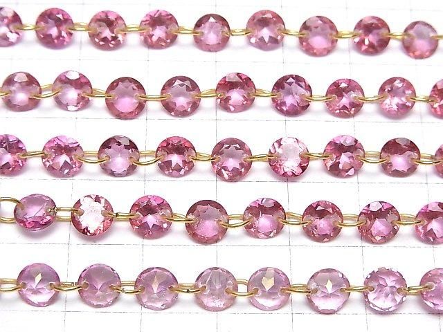 【動画】宝石質ピンクトパーズAAA- ラウンドファセットカット6×6mm 【ダブルホール】 1連(13粒) サムネイル3