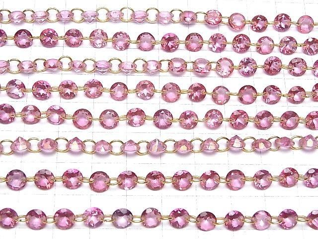 【動画】宝石質ピンクトパーズAAA- ラウンドファセットカット6×6mm 【ダブルホール】 1連(13粒) サムネイル4
