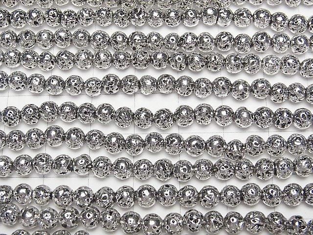 【動画】ラバー(溶岩) ラウンド4.5mm〜5mm シルバーカラーコーティング 1連(約37cm) サムネイル3