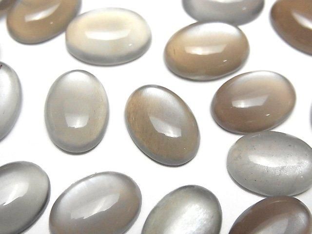 【動画】ブラウン~グレームーンストーンAAA オーバル カボション14×10mm 2個の画像