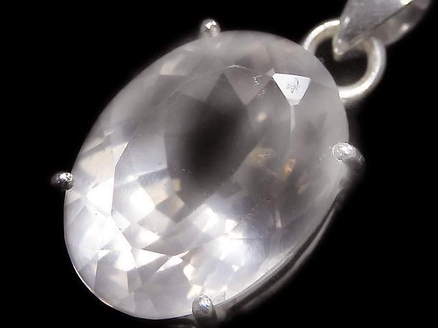 【動画】【1点もの】宝石質ローズクォーツAAA ファセットカットペンダントトップ SILVER925製 NO.10の画像
