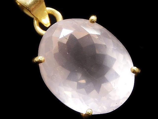 【動画】【1点もの】宝石質ローズクォーツAAA ファセットカットペンダントトップ 18KGP製 NO.12の画像
