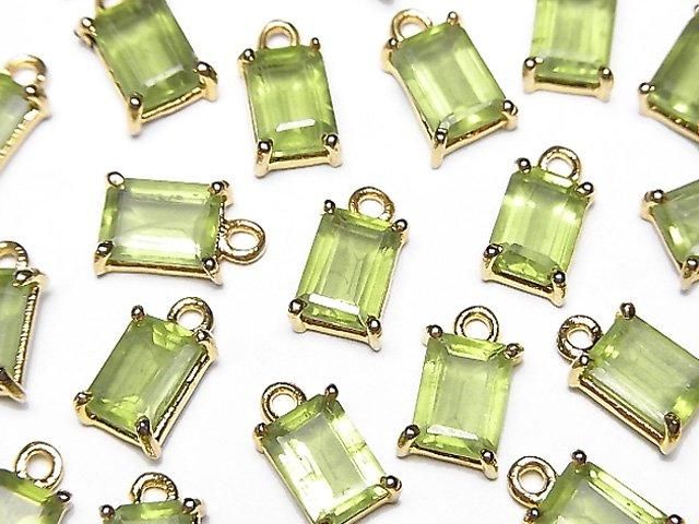 【動画】宝石質ペリドットAAA- 枠留めレクタングルファセットカット8×6mm 18KGP 1個の画像