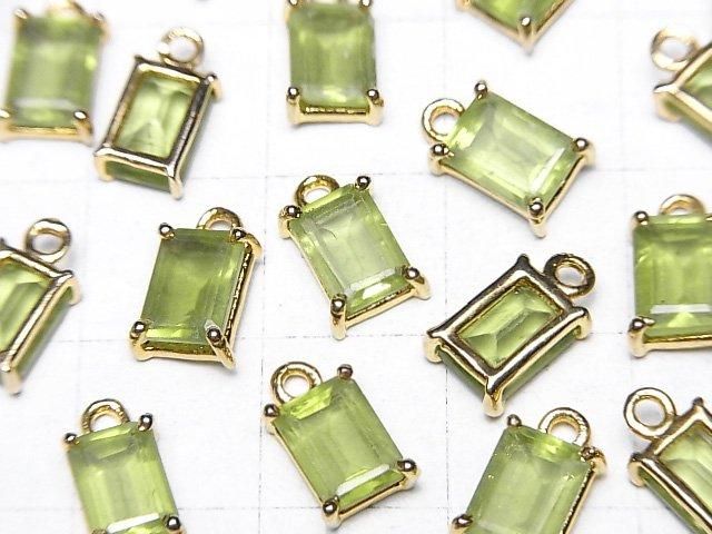 【動画】宝石質ペリドットAAA- 枠留めレクタングルファセットカット8×6mm 18KGP 1個 サムネイル2
