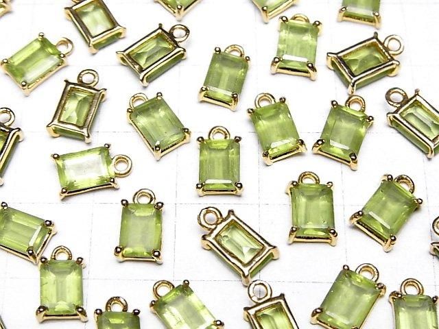 【動画】宝石質ペリドットAAA- 枠留めレクタングルファセットカット8×6mm 18KGP 1個 サムネイル3