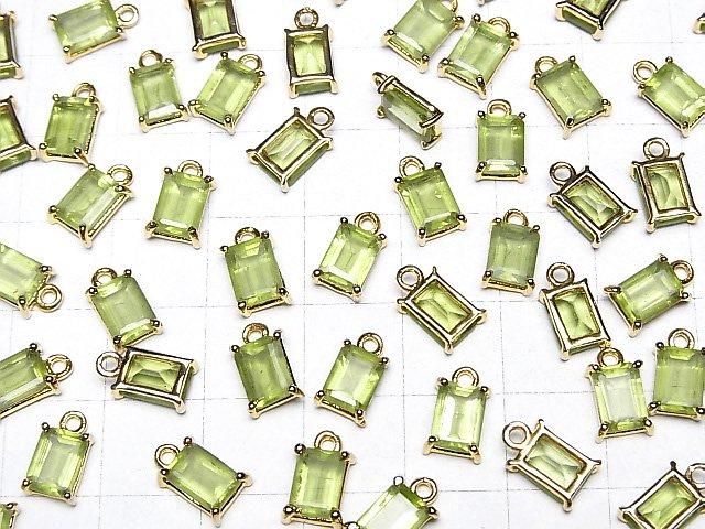 【動画】宝石質ペリドットAAA- 枠留めレクタングルファセットカット8×6mm 18KGP 1個 サムネイル4