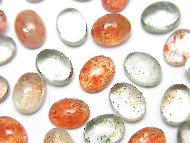 【動画】宝石質マルチカラーサンストーンAAA オーバル カボション8×6mm 3個の画像