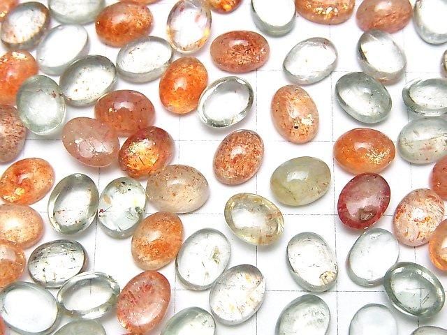 【動画】宝石質マルチカラーサンストーンAAA オーバル カボション8×6mm 3個 サムネイル4