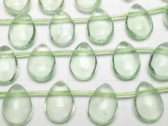 【動画】グリーンフローライトAAA- ペアシェイプ(プレーン)14×10×6mm 半連/1連(約18cm) サムネイル2