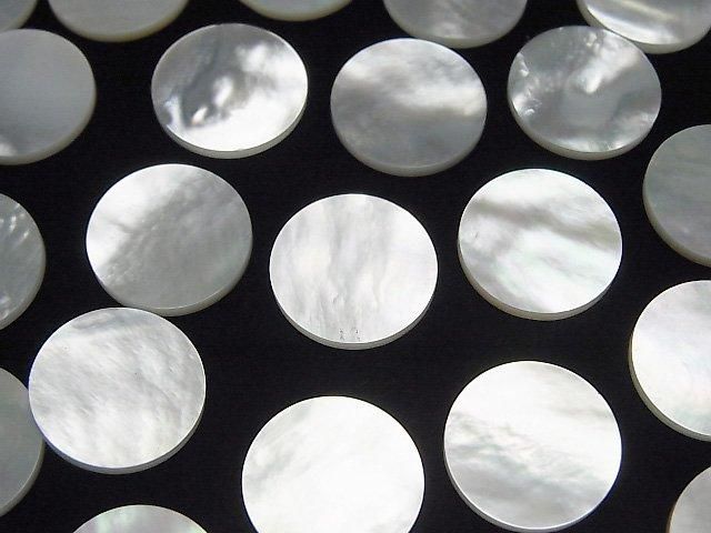 【動画】高品質ホワイトシェル(白蝶貝)AAA 穴なしフラットコイン14×14mm 4枚の画像