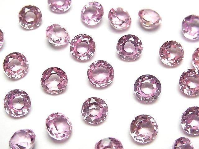 【動画】合成ピンクサファイアAAA ルース ラウンドファセットカット6×6mm 1粒の画像