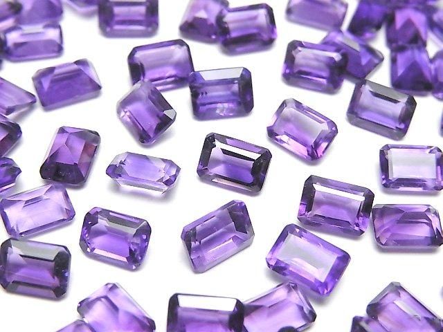 【動画】宝石質アメジストAAA- ルース レクタングルファセットカット7×5mm 3粒の画像