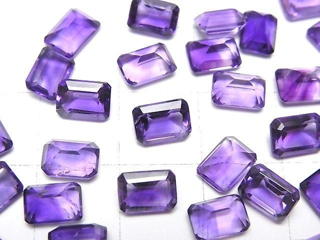 【動画】宝石質アメジストAAA- ルース レクタングルファセットカット7×5mm 3粒 サムネイル2