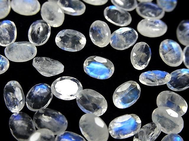 【動画】宝石質レインボームーンストーンAAA- ルース オーバルファセットカット7×5mm 3粒の画像