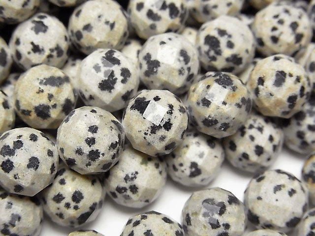 【動画】【素晴らしい輝き】ダルメシアンジャスパー 64面ラウンドカット10mm 半連/1連(約37cm)の画像