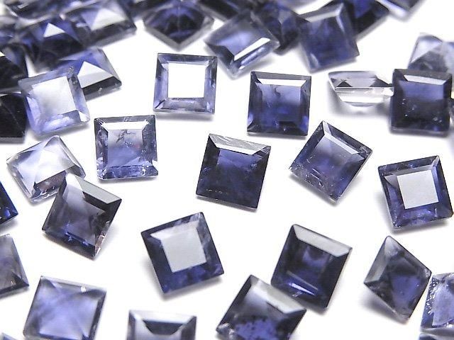 【動画】宝石質アイオライトAAA- ルース スクエアファセットカット6×6mm 3粒の画像