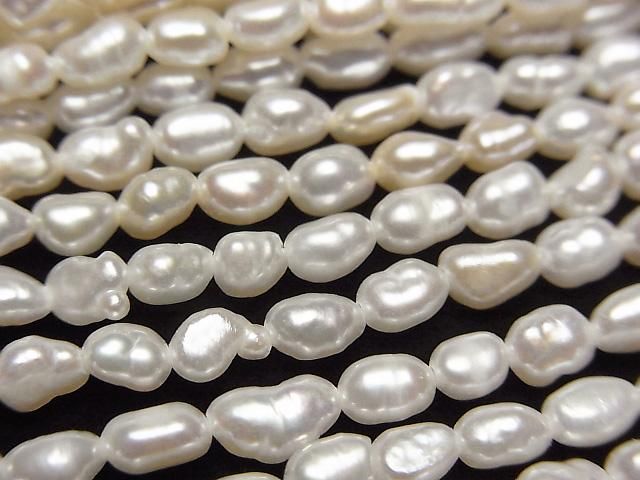 【動画】淡水真珠 ケシパールAA+ バロック4~6mm ホワイト 1連(約33cm)の画像
