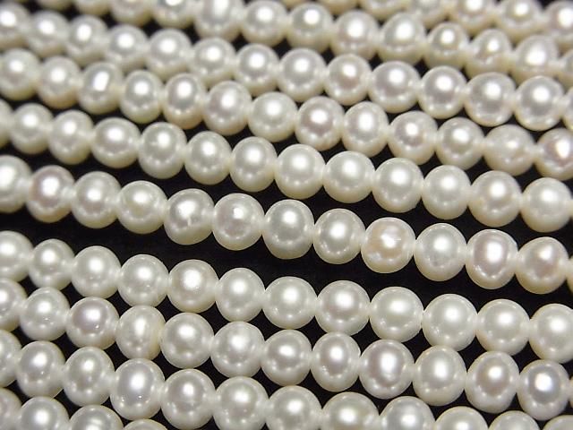 【動画】淡水真珠AAA セミラウンド〜ポテト3.5mm ホワイト 半連/1連(約38cm)の画像