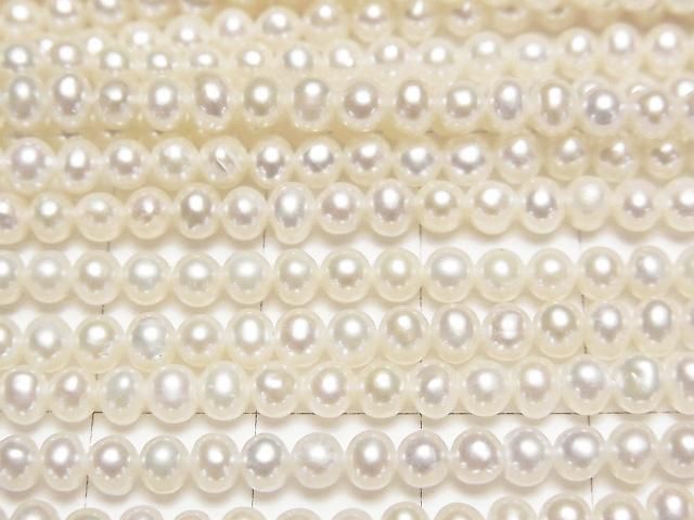 【動画】淡水真珠AAA セミラウンド〜ポテト3.5mm ホワイト 半連/1連(約38cm) サムネイル2