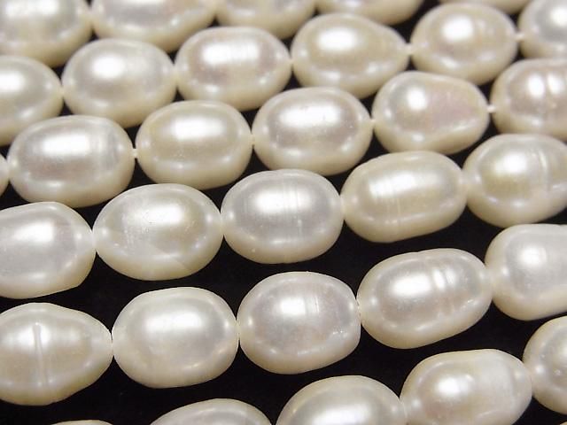 【動画】淡水真珠AA ライス8×6×6mm ホワイト 1連(約33cm)の画像