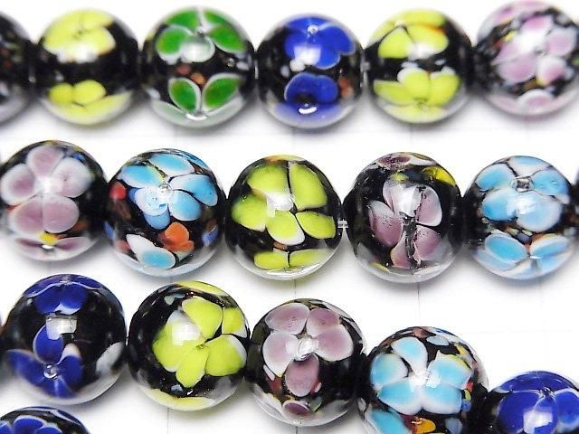 とんぼ玉 ラウンド10mm 【マルチカラー×フラワー】 1/4連~1連(約36cm) サムネイル2