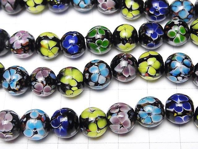 とんぼ玉 ラウンド10mm 【マルチカラー×フラワー】 1/4連~1連(約36cm) サムネイル3