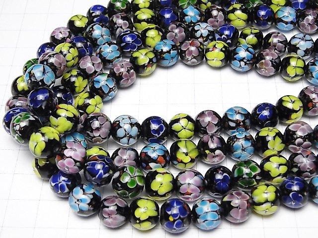 とんぼ玉 ラウンド10mm 【マルチカラー×フラワー】 1/4連~1連(約36cm) サムネイル4