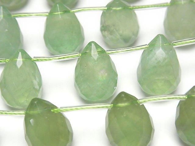 【動画】グリーンフローライトAA++ 大粒ドロップブリオレットカット18×13×13mm 【ダークカラー】 1連(約15cm)の画像