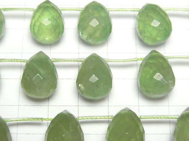 【動画】グリーンフローライトAA++ 大粒ドロップブリオレットカット18×13×13mm 【ダークカラー】 1連(約15cm) サムネイル2