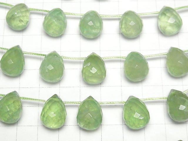 【動画】グリーンフローライトAA++ 大粒ドロップブリオレットカット18×13×13mm 【ダークカラー】 1連(約15cm) サムネイル3