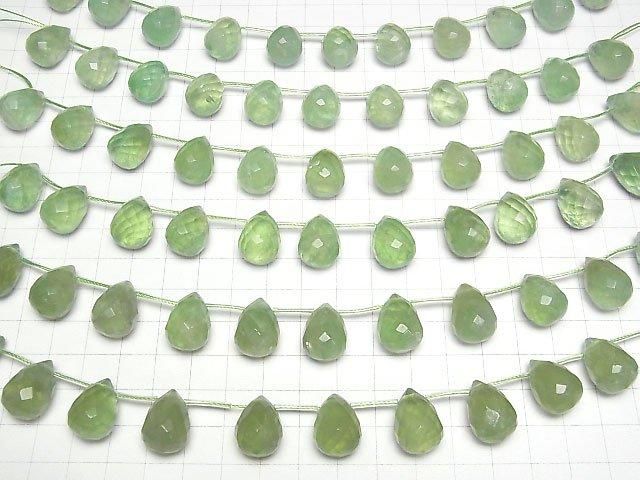【動画】グリーンフローライトAA++ 大粒ドロップブリオレットカット18×13×13mm 【ダークカラー】 1連(約15cm) サムネイル4