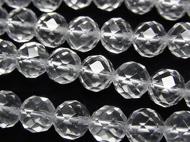 【動画】【素晴らしい輝き】クリスタル(溶錬水晶)AAA 64面セミラウンドカット8mm 1連(約36cm)の画像
