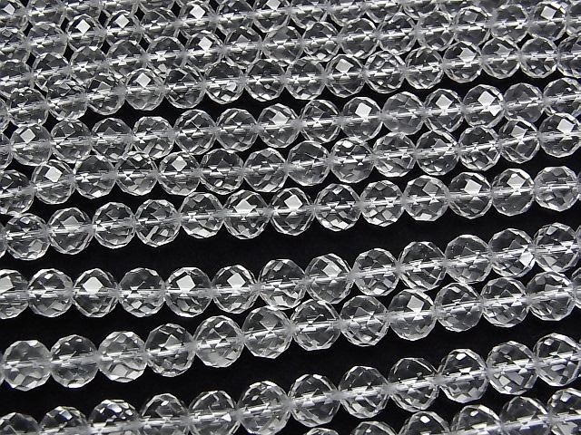 【動画】【素晴らしい輝き】クリスタル(溶錬水晶)AAA 64面セミラウンドカット8mm 1連(約36cm) サムネイル3