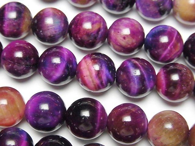【動画】ミックスカラータイガーアイAA++ ラウンド10.5mm 1連(約36cm)の画像