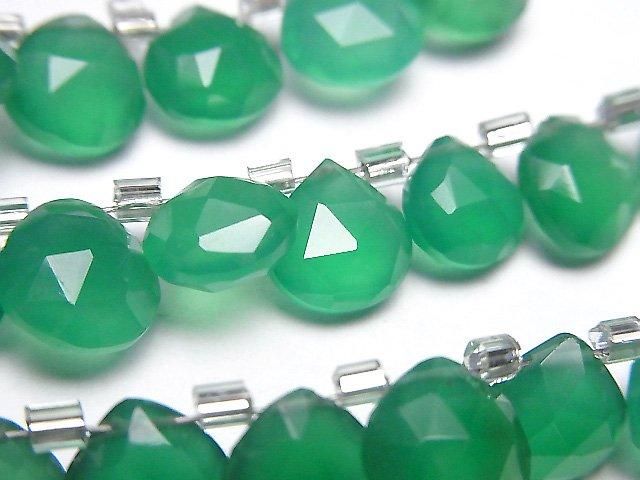 【動画】宝石質グリーンオニキスAAA マロン ブリオレットカット8×8mm 半連/1連(約28粒)の画像
