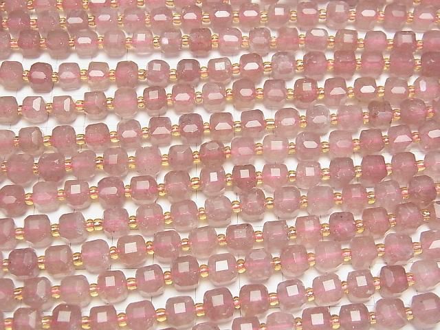 【動画】【素晴らしい輝き】ピンクエピドートAA++ キューブカット6.5×6.5×6.5mm 半連/1連(約36cm) サムネイル3