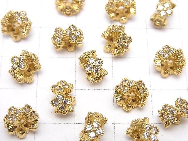 メタルパーツ フラワー型ロンデル8.5×8.5×5mm(CZ付) ゴールドカラー 2個 サムネイル3