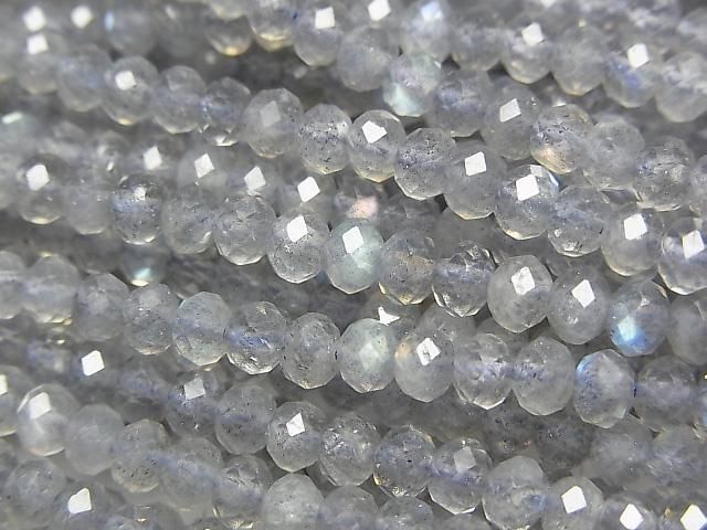 【動画】【素晴らしい輝き】宝石質ラブラドライトAAA- ボタンカット4×4×3mm 1連(約37cm)の画像