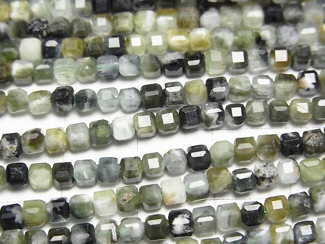 【動画】【素晴らしい輝き】グリーントルマリンAA キューブカット3×3×3mm 1連(約36cm) サムネイル2