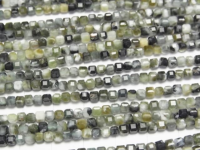 【動画】【素晴らしい輝き】グリーントルマリンAA キューブカット3×3×3mm 1連(約36cm) サムネイル3