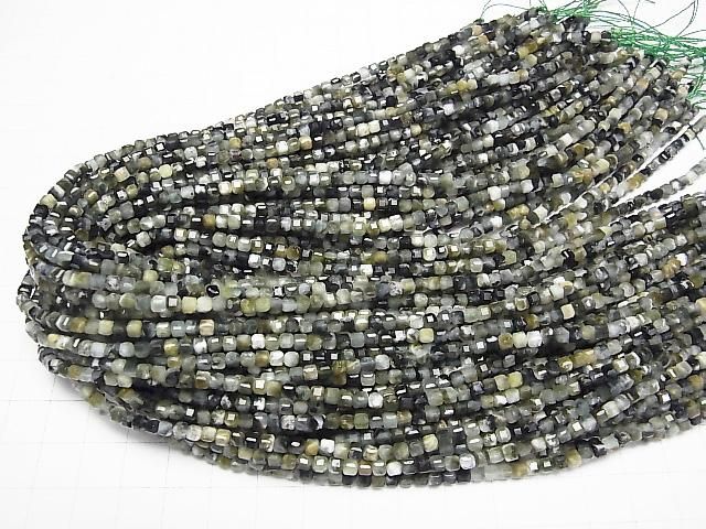 【動画】【素晴らしい輝き】グリーントルマリンAA キューブカット3×3×3mm 1連(約36cm) サムネイル4