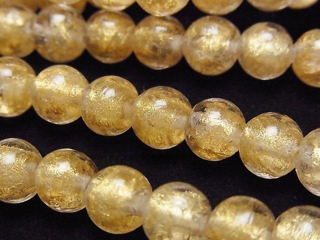 【動画】とんぼ玉 ラウンド8mm 【金粉×クリア】 1連(約25cm)の画像