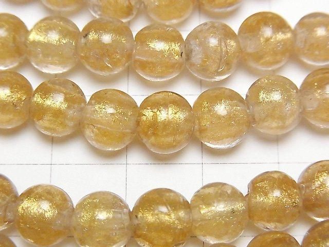 【動画】とんぼ玉 ラウンド8mm 【金粉×クリア】 1連(約25cm) サムネイル2