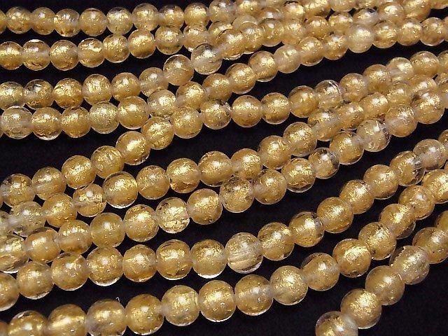 【動画】とんぼ玉 ラウンド8mm 【金粉×クリア】 1連(約25cm) サムネイル3